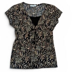 Carol Rose Y2K Beachy Summer Brown Floral Blouse With Elastic Wasit With Tie